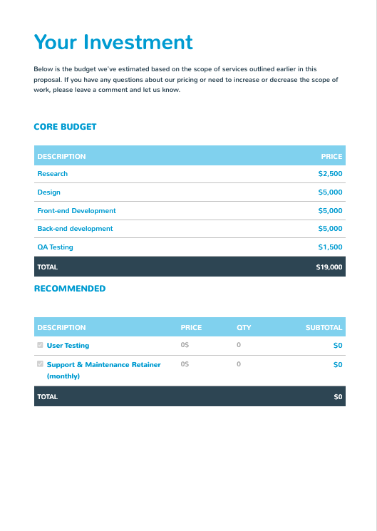 Mobile Web App Proposal Template